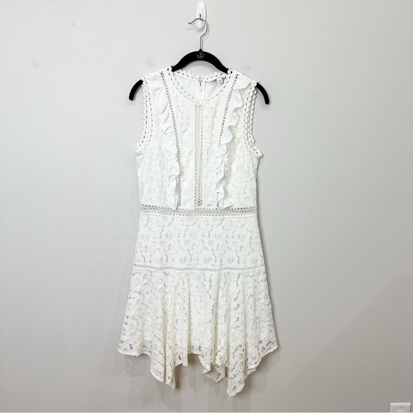 Miss Selfridge White Lace Dress Sleeveless Ruffle Hankerchief Hem - Picture 1 of 9